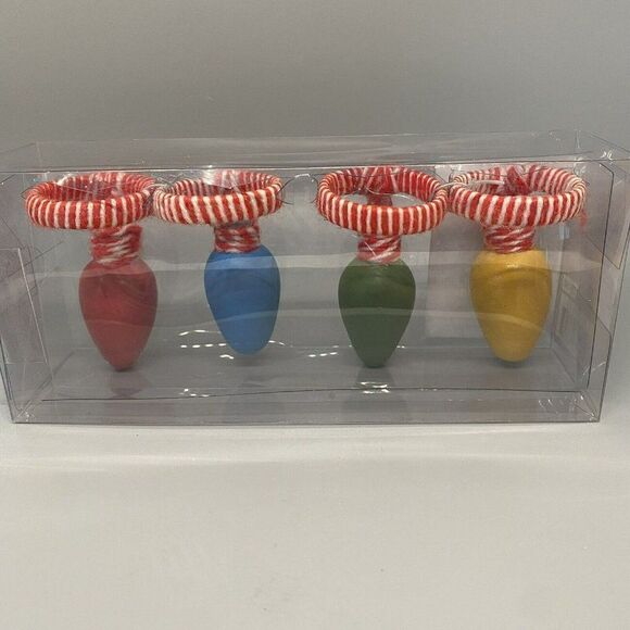 H for Happy Set Of 4 Christmas Light Bulb Napkin Rings NEW Holiday Party XMAS - Picture 2 of 5
